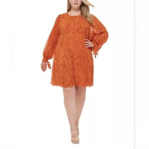 ❤️ NWT Calvin Klein Plus size  Paisley printed tie-sleeve shift dress Si…